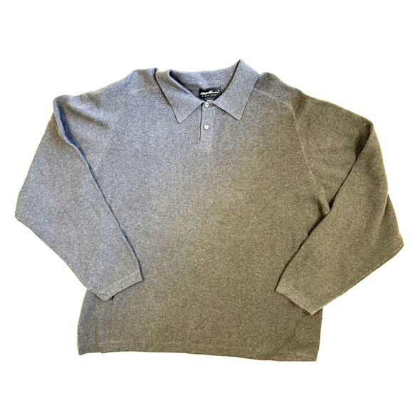AKA Eddie Bauer Sweater Mens XXL Polo Knit Pullover 1/4 Button Grey Long Sleeve - Picture 1 of 9